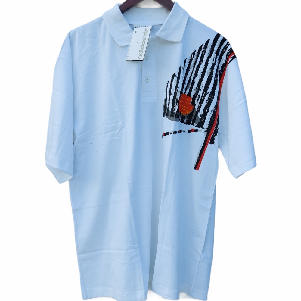 Adidas tennis polo shirt in white graphic print Size XL